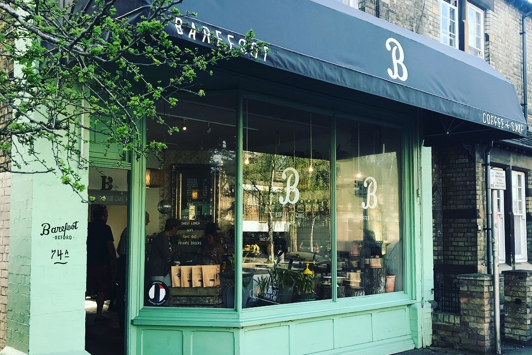 Cafe cakes displayed on a counter
