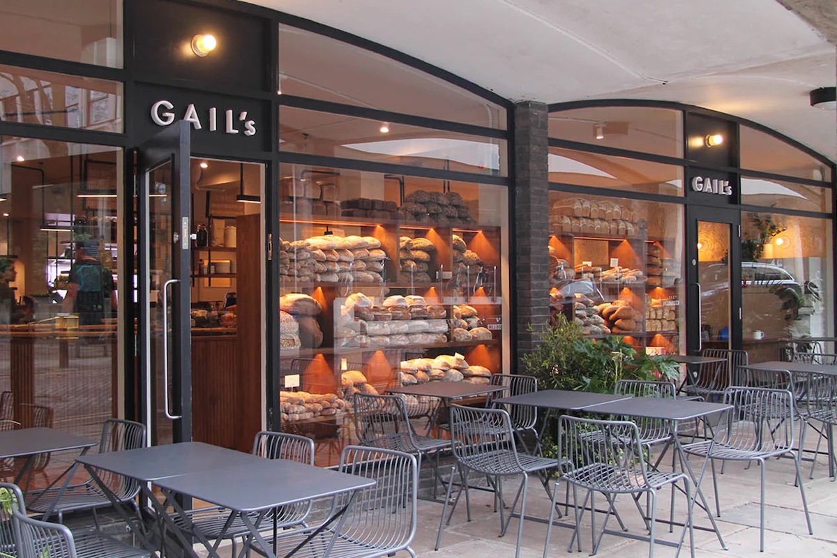 Latte and pastry on a cafe table